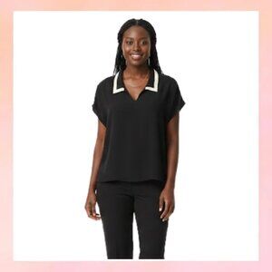 Stylish Black BelynKey Blouse with White Collar Accent - Size XL
